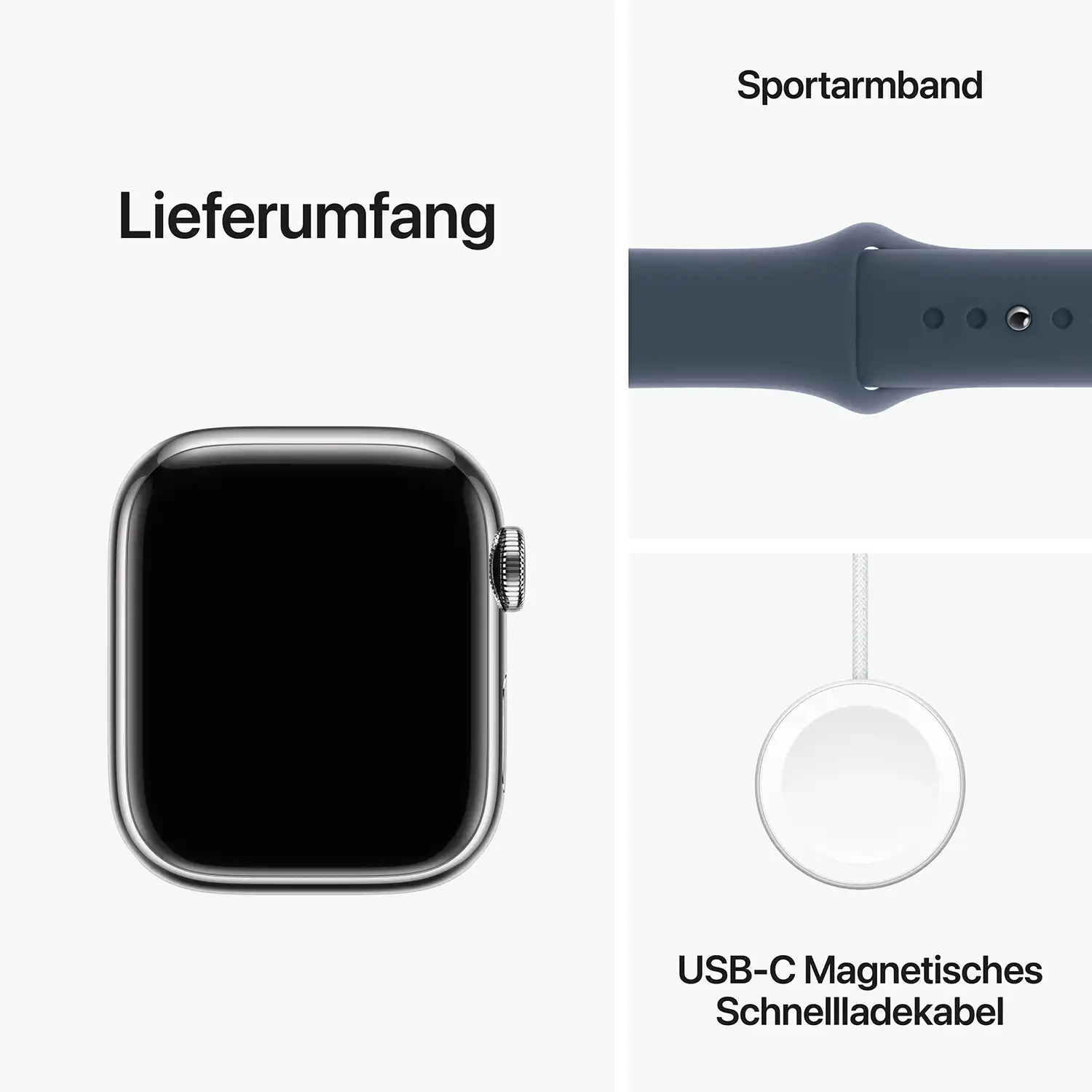 AppleWatch S9 Edelstahl Cellular 41mm Silber (Sportarmband sturmblau) S/M