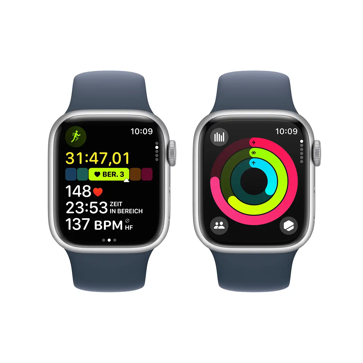 AppleWatch S9 Aluminium 41mm Silber (Sportarmband sturmblau) S/M